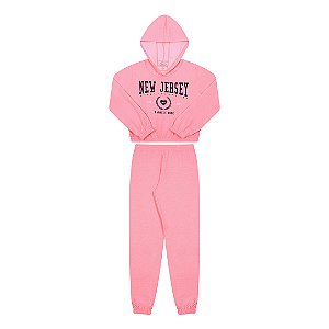 CONJUNTO FEMININO DE MOLETOM COM ELASTICOS E CAPUZ - BICHO BAGUNÇA