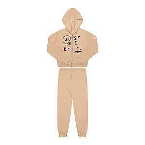 CONJUNTO FEMININO DE MOLETOM COM CAPUZ E ZIPPER - BICHO BAGUNÇA