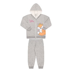 CONJUNTO DE MOLETOM COM ZIPPER E PELO NO CAPUZ - BICHO BAGUNÇA