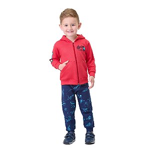 CONJUNTO DE MOLETOM COM ZIPPER / CAPUZ E ESTAMPA QUE BRILHA NO ESCURO - BICHO BAGUNÇA