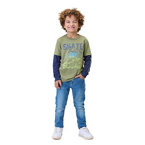 CAMISA DE MEIA MALHA COM MANGA SOBREPOSTA E PUFF NA ESTAMPA - BICHO BAGUNÇA