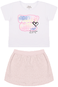 CONJUNTO EM COTTON E SHORTS / SAIA DE MOLETINHO LINHO - BICHO BAGUNÇA