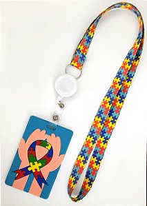 Kit Cordão + Porta Crachá Retrátil + Porta Cartão Emborrachado Autismo
