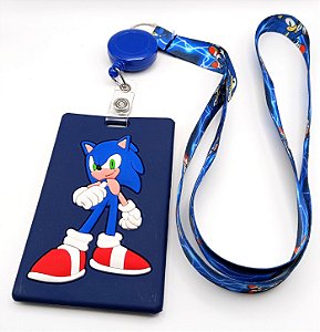 Kit Cordão + Porta Crachá Retrátil + Porta Cartão Emborrachado Sonic