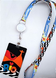 Kit Cordão + Porta Crachá Retrátil + Porta Cartão Emborrachado Cristo Redentor