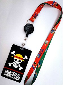 Kit Cordão + Porta Crachá Retrátil + Porta Cartão Emborrachado Bandeira One Piece