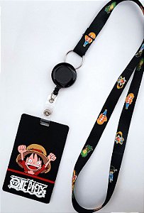Kit Cordão + Porta Crachá Retrátil + Porta Cartão Emborrachado Luffy