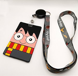 Kit Cordão + Porta Crachá Retrátil + Porta Cartão Emborrachado Rosto Harry