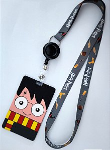 Kit Cordão + Porta Crachá Retrátil + Porta Cartão Emborrachado Rosto Harry