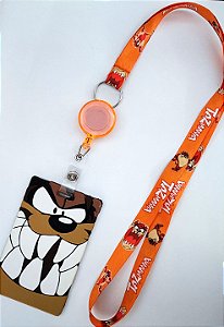 Kit Cordão + Porta Crachá Retrátil + Porta Cartão Emborrachado Taz