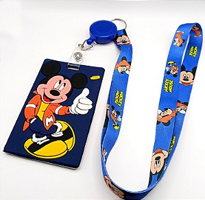 Kit Cordão + Porta Crachá Retrátil + Porta Cartão Emborrachado Mickey