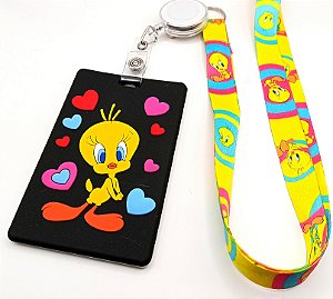 Kit Cordão + Porta Crachá Retrátil + Porta Cartão Emborrachado Piu Piu