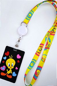 Kit Cordão + Porta Crachá Retrátil + Porta Cartão Emborrachado Piu Piu