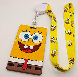 Kit Cordão + Porta Crachá Retrátil + Porta Cartão Emborrachado Bob Esponja
