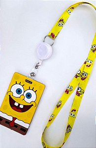 Kit Cordão + Porta Crachá Retrátil + Porta Cartão Emborrachado Bob Esponja