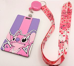 Kit Cordão + Porta Crachá Retrátil + Porta Cartão Emborrachado Angela