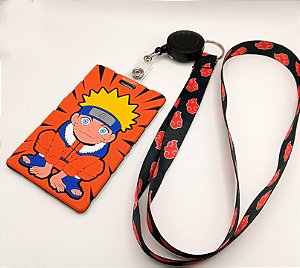 Kit Cordão + Porta Crachá Retrátil + Porta Cartão Emborrachado Naruto
