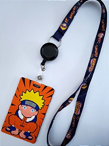 Kit Cordão + Porta Crachá Retrátil + Porta Cartão Emborrachado Naruto
