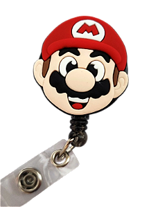 Porta Crachá Retrátil com Aplique Rosto Super Mario