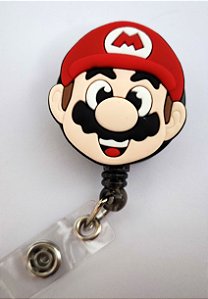 Porta Crachá Retrátil com Aplique Rosto Super Mario