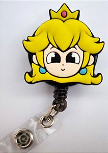 Porta Crachá Retrátil com Aplique Rosto Princesa Peach
