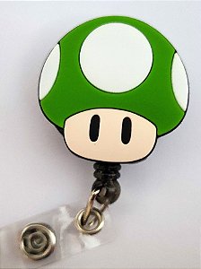 Porta Crachá Retrátil com Aplique Cogumelo Verde