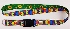 Cordão com Engate Rápido Quebra-Cabeça Autismo Girassol