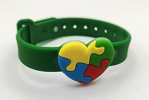 Pulseira Silicone Verde Coração Autismo
