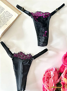 Calcinha Fio Flávia - Preto com Roxo