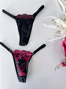 Calcinha Fio Flávia - Preto com Rosa