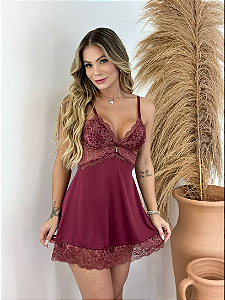 Camisola + Calcinha em Renda - Marsala/Dourado