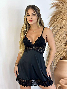 Camisola + Calcinha em Renda - Preto