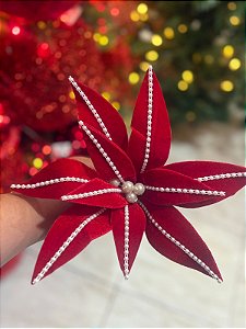 FLOR DE NATAL 30 CM COM PERÓLA