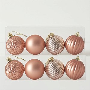 BOLAS DECORADAS NATAL ROSA CLARO 8 BOLAS
