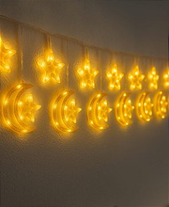 PISCA LUA E ESTRELA 2,5M X 80CM 138 LEDS BRANCO QUENTE BIVOLT FUNÇÕES