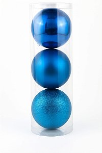 KIT BOLA NATALINA C/3 10CM AZUL TURQUESA