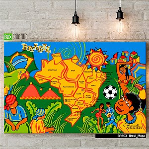 Quadro Tela em Canvas - Mapa do Brasil - Coleção Mônica Fuchshuber