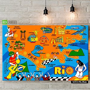 Quadro Tela em Canvas - Mapa RJ - Coleção Mônica Fuchshuber