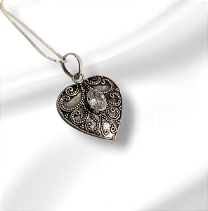 Pingente prata 925 coração com pedra natural