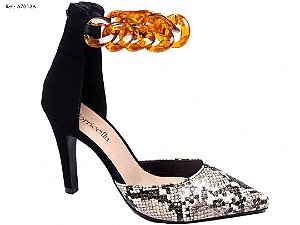 Sapato Scarpin Nobuck cobra Ecológico Print Enfeite Corrente E Ziper