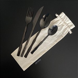 Talheres Bamboo Preto - 4 peças