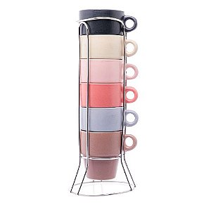 Xícaras Matte c/ Suporte 90 ml - 7 peças