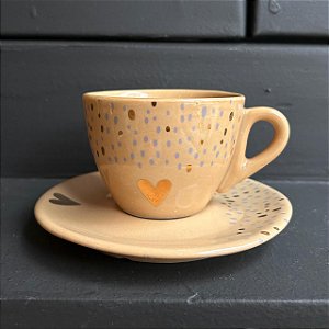 Xícara c/ Pires Gold Heart
