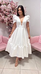 VESTIDO MIDI EM LAISE COM LAÇO PARA CASAMENTO CIVIL, BATIZADO, CULTO E -  Malva Charme