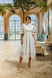 VESTIDO MIDI EM LAISE PARA CASAMENTO CIVIL, BATIZADO, CULTO