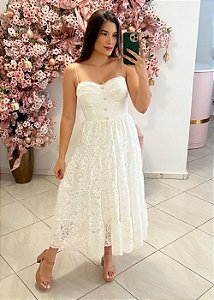 VESTIDO MIDI COM ALÇA PARA CASAMENTO CIVIL, BATIZADO, CULTO ECUMÊNICO, NOIVADO E OUTROS