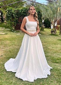 VESTIDO DE NOIVA JOIA RARA COM FAIXA BORDADA