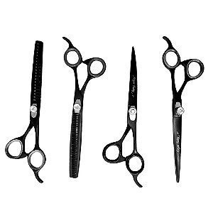 Kit Profissional Com 4 Tesouras Maryam Black - Estojo Grátis