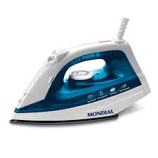 Ferro de Passar a Vapor Base Antiaderente com Spray Mondial F32 Branco/Azul 1200W
