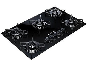 Cooktop a Gás Brastemp BDD75AE 5 Bocas com Vidro Temperado Preto e Acendimento Automático Encaixe Perfeito Bivolt - Preto